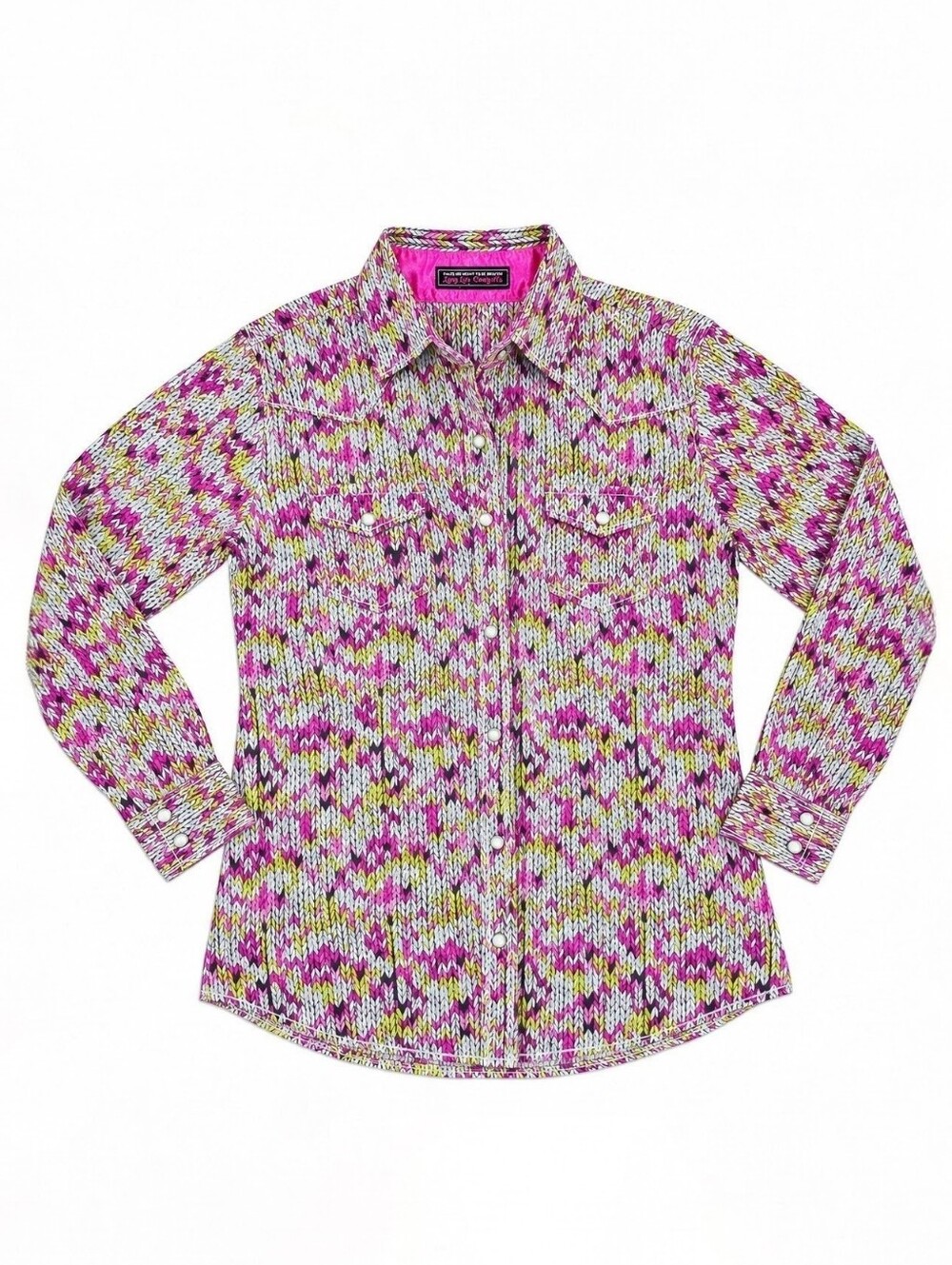 Rock 47 by Wrangler Women's L Pink Rhinestone Snap Western Rodeo Cowgirl Shirt